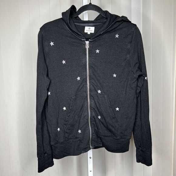 Sundry Hoodie Black Color Stars Print Full Zip Size 1 Small - Picture 1 of 6